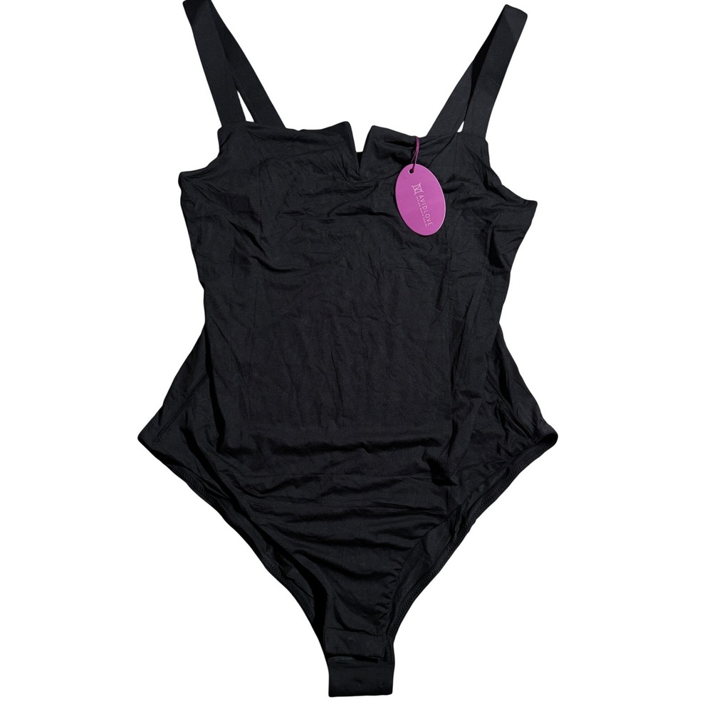 NWT Avidlove Womens Black Notched V-Neck Bodysuit Tank Top L NEW Whimsigoth boho